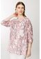 Ekol Kadın Desenli Truvakar Kollu Şifon Bluz 1636 Pink