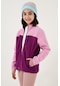Lela Yumuşak Dokulu Fermuarlı Renk Bloklu Dik Yaka Cepli Unisex Çocuk Polar 5905001 Şeker Pembe - Mor