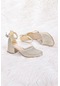 Kiko Kids 771 Çupra Taşlı Kız Çocuk 5 Cm Topuklu Sandalet Ayakkabı Altın 001