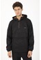Maraton Sportswear Comfort Erkek Kapşonlu Uzun Kol Basic Siyah Yağmurluk 21353-siyah