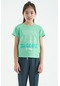 Tommy Life Su Yeşili O Yaka Yazı Baskılı Rahat Form Kısa Kollu Cropped Kız Çocuk T-shirt - 75118 Su Yeşili