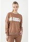 Maraton Sportswear Oversize Kadın Bisiklet Yaka Uzun Kol Basic Mantar Sweatshirt 22168-mantar