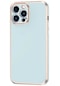 iPhone Uyumlu 12 Pro Max Kılıf Lopard Parlak Kenarlı Altın Işlemeli Kamera Korumalı Kapak Bark - Mavi Açık