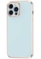 iPhone Uyumlu 13 Pro Max Kılıf Lopard Parlak Kenarlı Altın Işlemeli Kamera Korumalı Kapak Bark - Mavi Açık