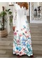 Kadın İlkbahar Ve Yaz Modası Yeni Dantel Uzun Kollu V Yaka Uzun Elbise Mavi