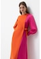 Touche Kontrast Renkli Elbise - Turuncu