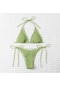 Baskılı Boyundan Bağlamalı Üçgen Bölünmüş Kadın Bikini Seti Yeşil