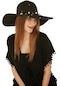 Kadın Siyah Üzeri İncili Beyaz Geniş Hasır Şapka-22385 - Std