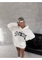 S-pazarım Unisex Üç İplik Kapşonlu Baskılı Sweatshirt - Beyaz Beyaz