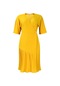 İkkb V Yaka Bel Moda Kadın Büyük Beden Elbise Sarı