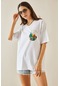 Beyaz Bisiklet Yaka Baskılı T-shirt 5yxk1-48553-01