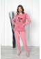 Fwn 04-3301 Peluş Welsoft Polar Kışlık Yumoş Geyikli Kadın Pijama Takımı Pudra