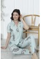 Mirano 2058 Likralı Düğmeli Kısa Kollu Kadın Pijama Takımı Yeşil