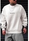 Erkek Kırık Beyaz Krem Ekru Spectacular Baskılı 0 Sıfır Yaka Oversize Salaş Bol Kesim Polar Sweatshirt-ekru Ekru