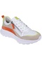Pullman Hakiki Deri Yanı Fermuarlı Kadın Spor Ayakkabı Plm-34601 Beyaz Oranj-beyaz Oranj