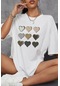 Unisex Kalp Baskılı T-shirt Beyaz