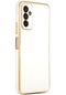 Samsung Galaxy M23 Kılıf Lopard Parlak Kenarlı Altın Işlemeli Kamera Korumalı Kapak Bark - Beyaz