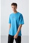 Tommy Life Petrol Mavi Pamuklu Kalın Yumuşak Dokulu Oversize Fit Baskılı Erkek T-shirt - 88325 Petrol Mavi