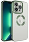 iPhone Uyumlu 12 Pro Kamera Lens Korumalı Şeffaf Renkli Logo Gösteren Parlak Omega Kapak - Yeşil