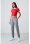 Tommy Life Gri Melanj Cepli Yüksek Bel Rahat Form Lastik Paça Kadın Eşofman Alt - 94583 GRİ MELANJ