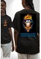 Uzumaki Naruto Anime Siyah Oversize Unisex Ön Ve Sırt Baskılı Tişört Siyah