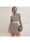 Kadın Balıkçı Yaka Uzun Kollu Örgü Gerilebilir Esneklik İnce Kazak Bodycon Kazak Elbise Haki