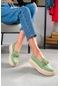 Cover Su Yeşil Gold Zincirli Deri Günlük Kullanım Loafer Kadın Ayakkabı