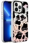 iPhone Uyumlu 13 Pro Kılıf Mermer Desenli Lopard Marbello Kapak - Siyah-beyaz
