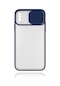 Tecno - İphone Uyumlu İphone Xs 5.8 - Kılıf Slayt Sürgülü Arkası Buzlu Lensi Kapak - Lacivert
