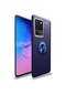 Noktaks - Samsung Galaxy Uyumlu S20 Ultra - Kılıf Yüzüklü Auto Focus Ravel Karbon Silikon Kapak - Mavi