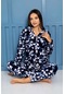 Nisanca Kadın Kışlık Welsoft Peluş Polar Düğmeli Pijama Takımı Lacivert