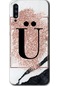 Galaxy Uyumlu A50 Kılıf Hd Desen Baskılı Arka Kapak + Kırılmaz Cam - Pembe Mermer Desenli Ü Harfi