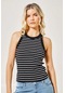 Kadın Siyah Çizgili Halter Yaka Basic Bluz