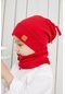Kırmızı Erkek Bebek Çocuk İp Detaylı Şapka Bere Boyunluk Takım Rahat %100 Pamuklu Kaşkorse -7192-Kırmızı