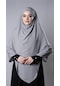 Gri Pratik Hazır Geçmeli Tesettür Eşarp Medine İpeği Bağcıklı Çift Katlı Sufle Hijab 2302 15