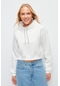 Muni Muni Düz Renk Kordon Detaylı Kısa Sweatshirt-beyaz