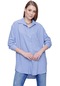 Kadın Mavi Önü Taş Süslemeli Gömlek-20368-mavi