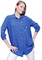 Kadın İndigo Önü Taş Süslemeli Gömlek-20367-indigo