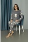 Yeni Sezon Sonbahar/kış Kadın Welsoft Polar Yuvarlak Yaka Kuzucuk Desenli Kalın Pijama Takımı 30005-gri