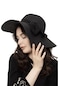 Kadın Siyah Fiyonk Detaylı Geniş Hasır Şapka-26122 - Std