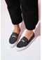 Luvishoes Marakeş Siyah Kot Tokalı Kadın Loafer Ayakkabı