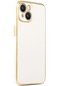 iPhone Uyumlu 14 Plus Kılıf Lopard Parlak Kenarlı Altın Işlemeli Kamera Korumalı Kapak Bark - Beyaz