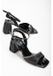 Büyük Numara Baretli Çizgili Parlak Deri Siyah Kadın Topuklu Abiye Ayakkabı-2756-siyah