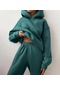 Kadınlar İçin Şık Düz Takımlar Kadınlar İçin Sıcak Kapşonlu Sweatshirtler Ve Uzun Pantolon Moda İki Parçalı Takımlar Kadın Sweatshirt Takımları Koyu Yeşil