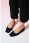 Pohan Siyah Cilt Taş Detaylı Kadın Babet Ayakkabı