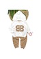 Unisex Çocuk Bb Harf Baskılı Pamuklu Alt Üst Takım -9934 Açık Kahve Açık Kahverengi