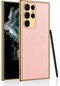 Ekılıf - Samsung Galaxy S23 Ultra Uyumlu Kılıf Deri Görünümlü Kenarları Elektroplating Kaplama Fizyon Kapak - Pembe