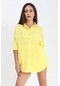 Pamuk Keten Şort Gömlek Kadın İkili Takım - Sarı-sarı