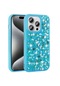 Mutcase - İphone Uyumlu İphone 15 Pro Max - Kılıf Parlak Parıltılı Taşlı Şık Linea Kapak - Mavi Açık