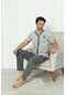 Flk 8180 Pamuklu Penye Erkek Düğmeli Kısa Kollu Pijama Takımı Gri